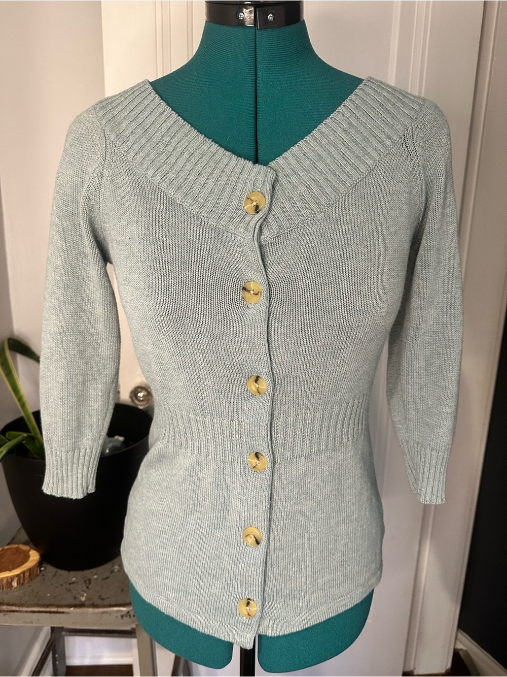 Y2K blueish green Babydoll Sweater Top Eddie Bauer, XS, Cable Knit, Cabincore